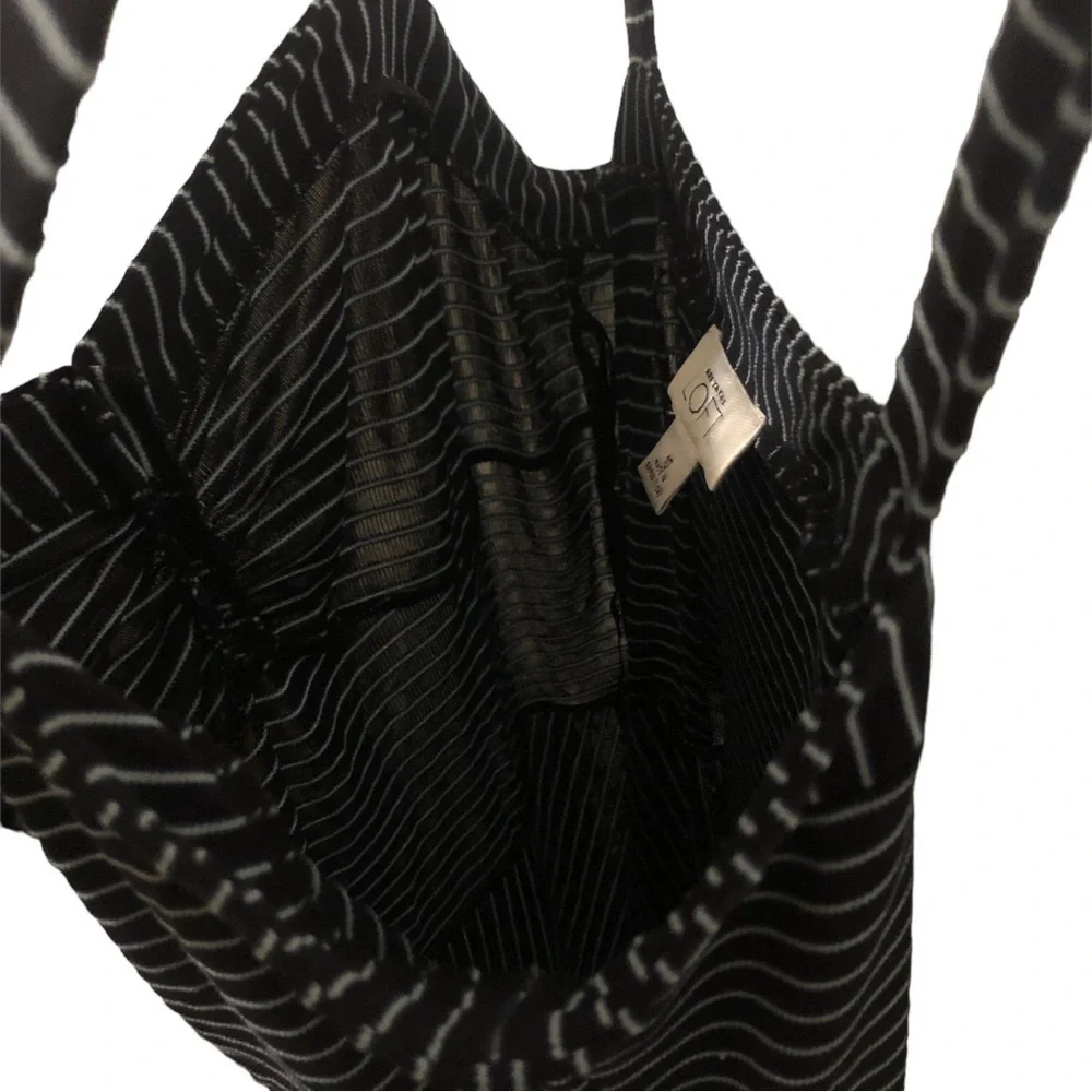 Ann Taylor LOFT Navy Striped Ruched Chest Stretchy & Soft/Strappy Midi Dress 10 - Picture 5 of 8